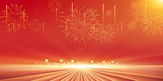 红色新年烟花黄色光效烟花星光中国风喜庆节日展板背景